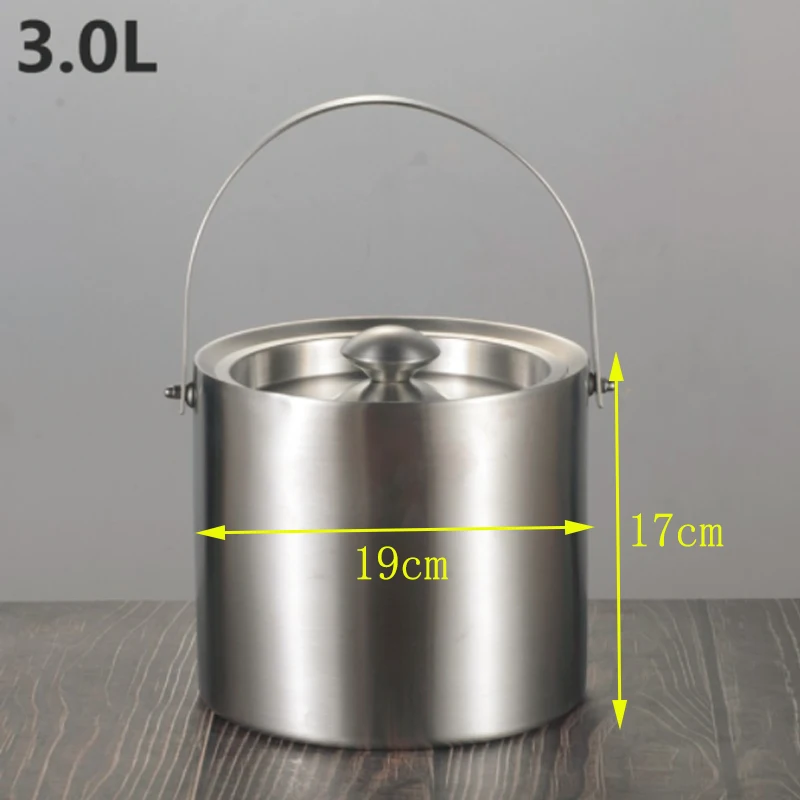 Large 2L/3L Insulated Double Walled Stainless Steel Ice Bucket With Lid For Party Bar KTV Ice Wine