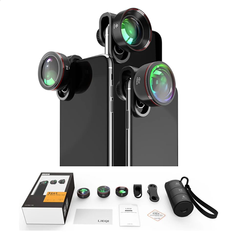 

LQ-193 3 In 1 Mobile Camera Lens Kit Wide Angle 10X Macro FisheyeLens For IPhone 8 X XS Max Samsung