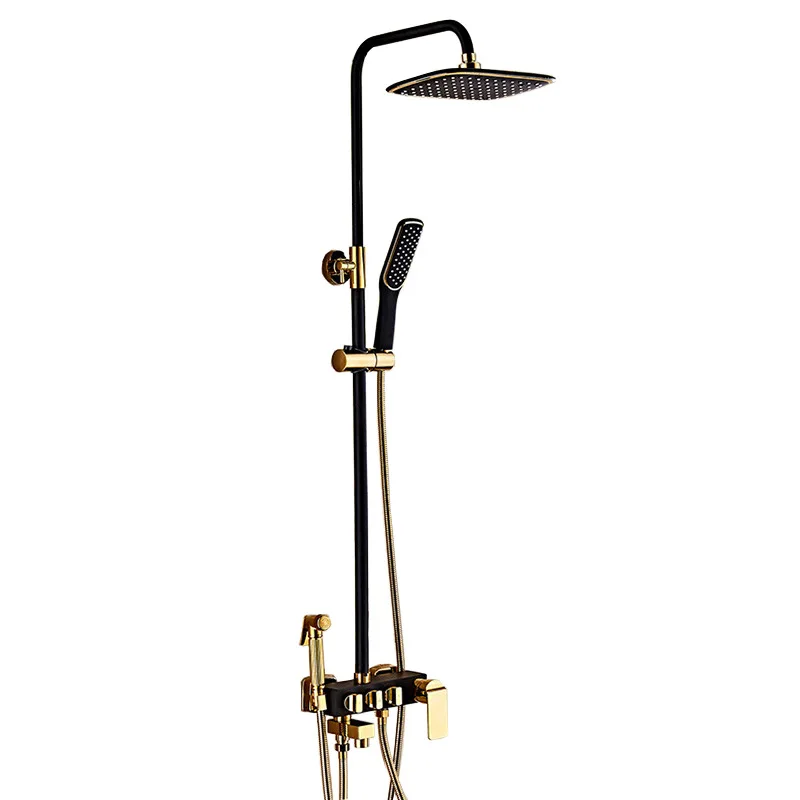 

European bathroom copper gold black rain top lifting set washed implement four file faucet pressurized shower