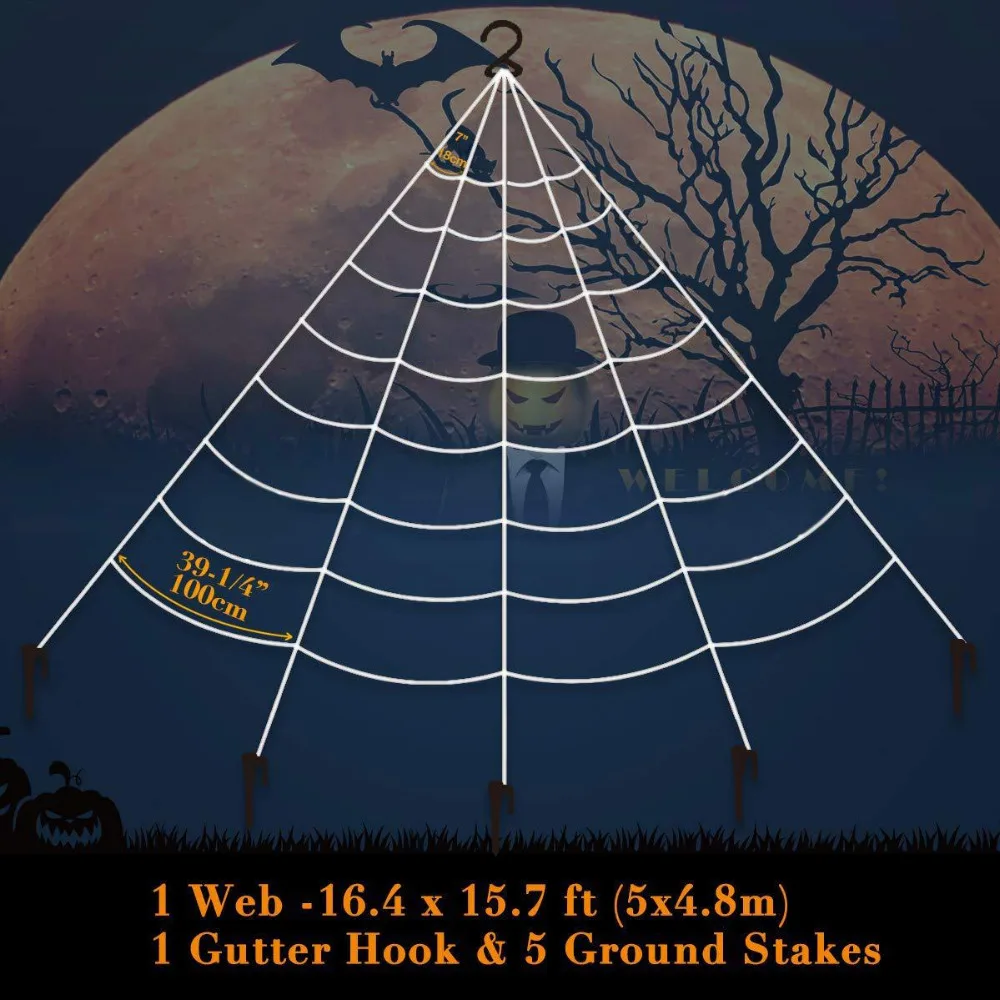 Halloween Giant Spider Web, Super Stretch Cobweb with 22 Small Fake Spiders, 3 in 1 Spooky Spider Webbing for Halloween Decorations Outdoor Yard Decor, White, 16 Feet (5)
