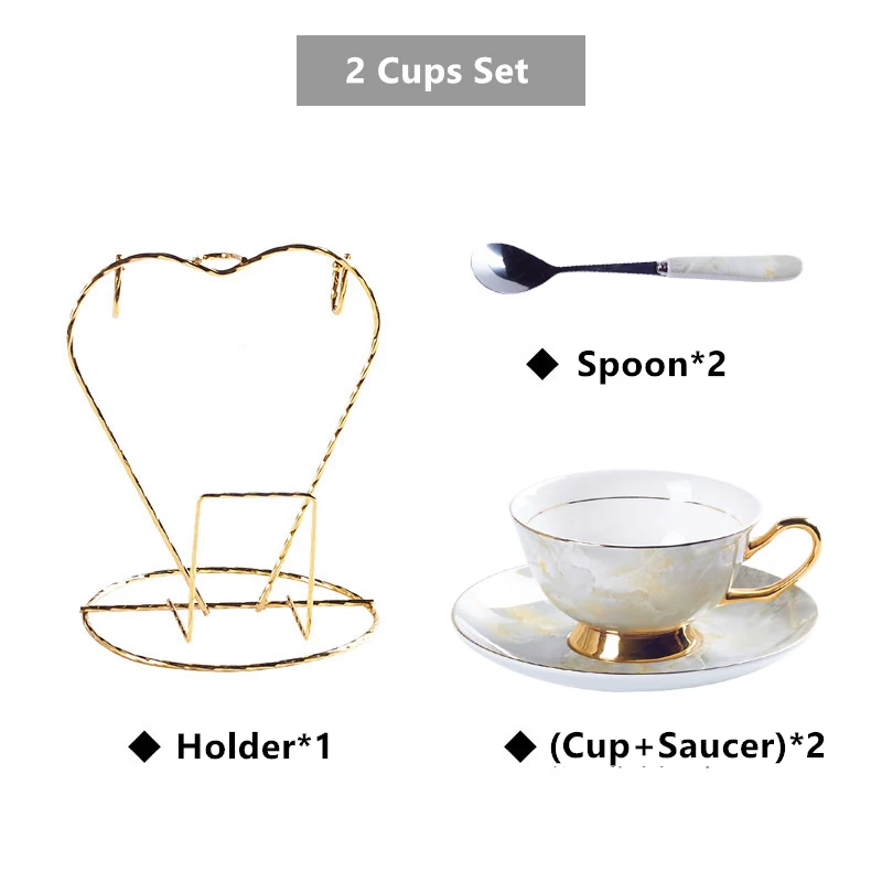 2Cups n Holder Gray Мраморный фарфоровый чайный сервиз из костяного фарфора, современный чайный сервиз, керамическая кружка, сахарница, сливочник, чайный горшок, вечерние стаканы для напитков - Цвет: 2Cups n Holder Gray