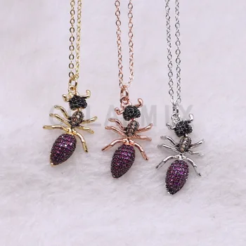 

Mix color micro pave cute tiny Zircon red butt Ants pendant necklace inset pendant necklace wholesale jewelry Chain necklace3745