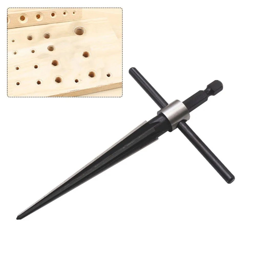 

3-13mm Bridge Pin Hole Hand Held Reamer T Handle Tapered 6 Fluted Chamf Reaming Woodworker Cutting Tool Core Drill Bit
