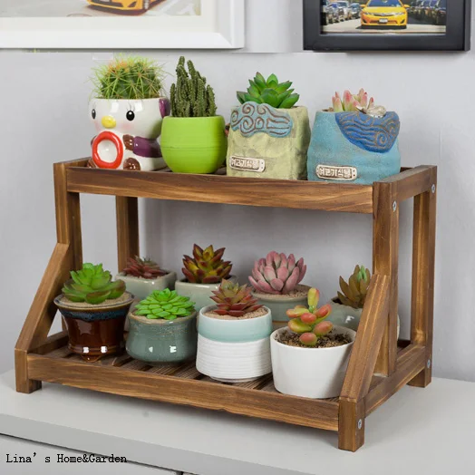 Knock Down Design Solid pine Wood 2 tier shelf for small items (4)
