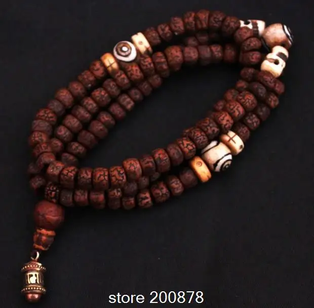 BRO919 Тибетский старый вкус рудракша медный амулет bodhi Mala 8-9mm