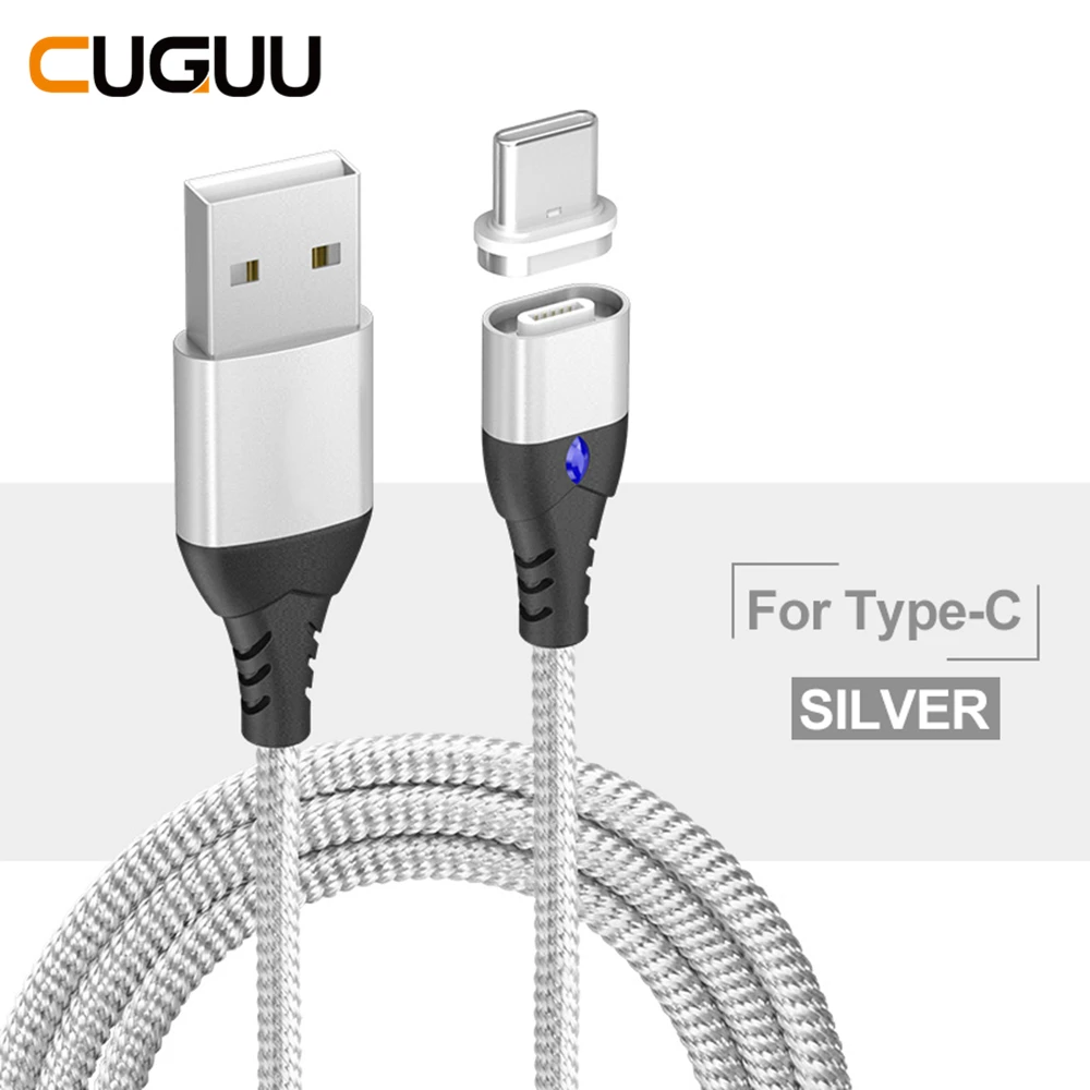 Магнитный кабель Micro USB 3A кабель для быстрой зарядки type C провод Магнитный кабель для передачи данных USB кабель для iPhone Xiaomi 1 м светодиодный - Цвет: Silver For TYPE C
