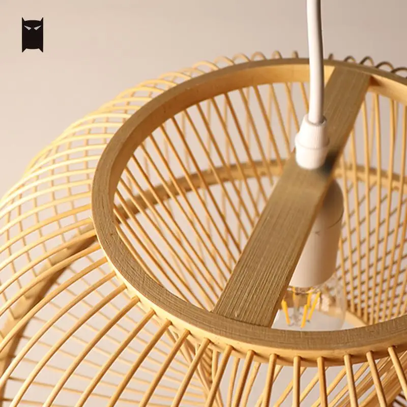 42 см ручной тканый бамбуковый Плетеный ротанговый круглый подвесной светильник, китайский плафон, светильник для учебы, чайной комнаты, балкона