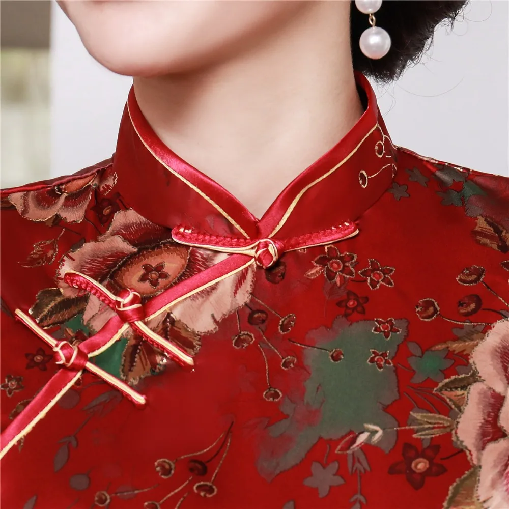 Шанхай история цветочный Cheongsam рубашка Qipao топ с коротким рукавом Китайский традиционный топ из искусственного шелка китайская блузка для женщин