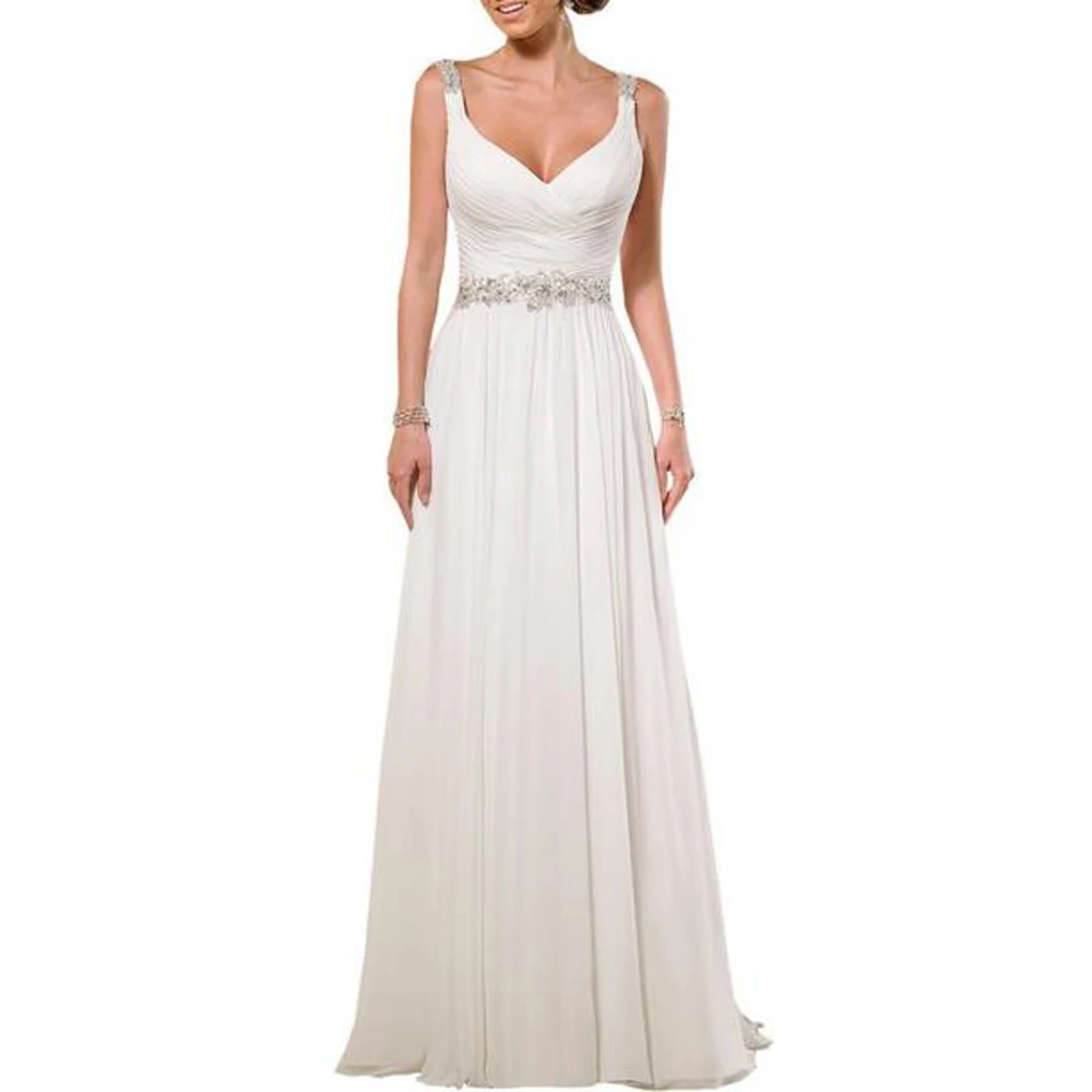 robe de mariage V Neck Shoulder Straps Soft Ruching Chiffon Wedding