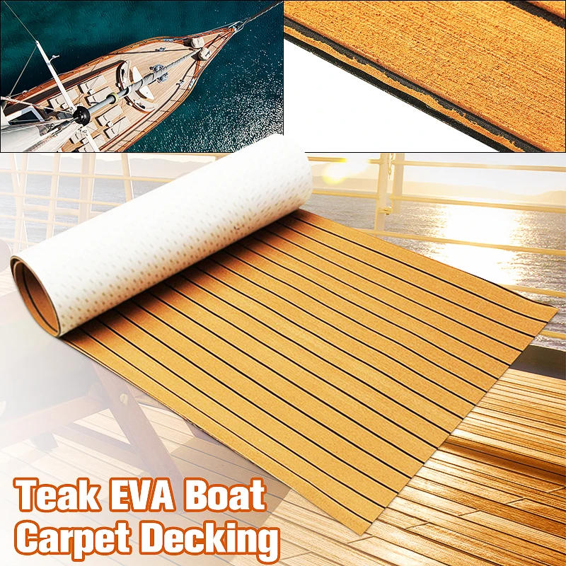 

1PC 900x2400x6mm Self-Adhesive Gold With Black Lines Marine Flooring Faux Teak EVA Foam Boat Decking Sheet