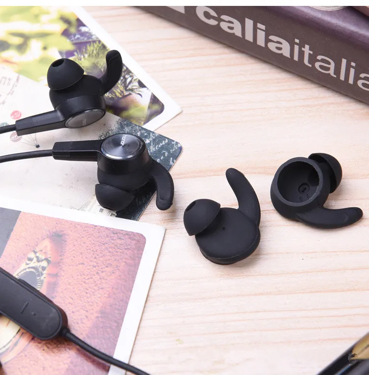 6Pcs(3Pairs) Black Silicone Ear buds Tips eartips earbuds hook for