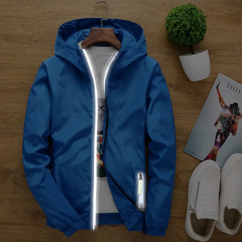 

S to 7XL plus size autumn men women jacket streetwear windbreaker outerwear zipper reflective hip hop Rapper DJ hooded coat
