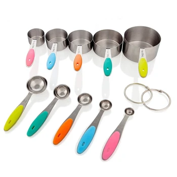 

10 Pcs Silicone Handle 5 Measuring Cups Add 5 Measuring Spoons Kitchen Measuring Tool