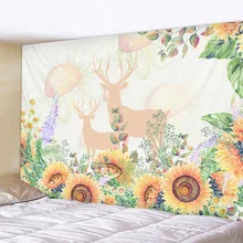 Sunflower Elk Landscape Psychedelic Tapestry Boho Mandala Wall Hanging Royal Blue Hippie Wall Tapestry Home Decor Mint Yoga Mat