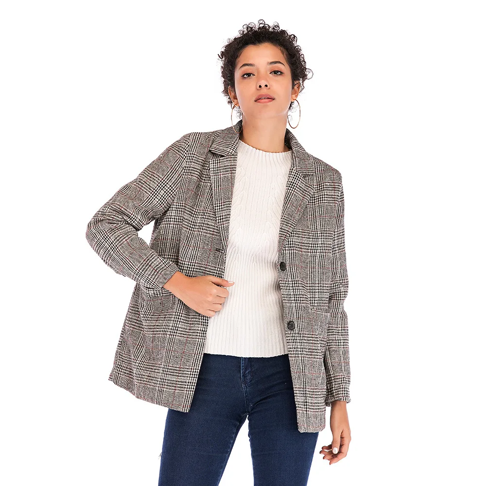 

2019 Autumn Winter New style high quality Retro plaid Suit Women blazers and jackets Womens Formal Coat Women Casual Blazer coat