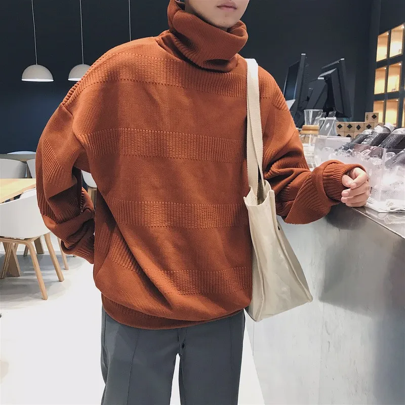 

Men turtleneck 2018 Winter New pattern Solid Color Oversized Sweater Loose Style Men's Sweater Black Brown