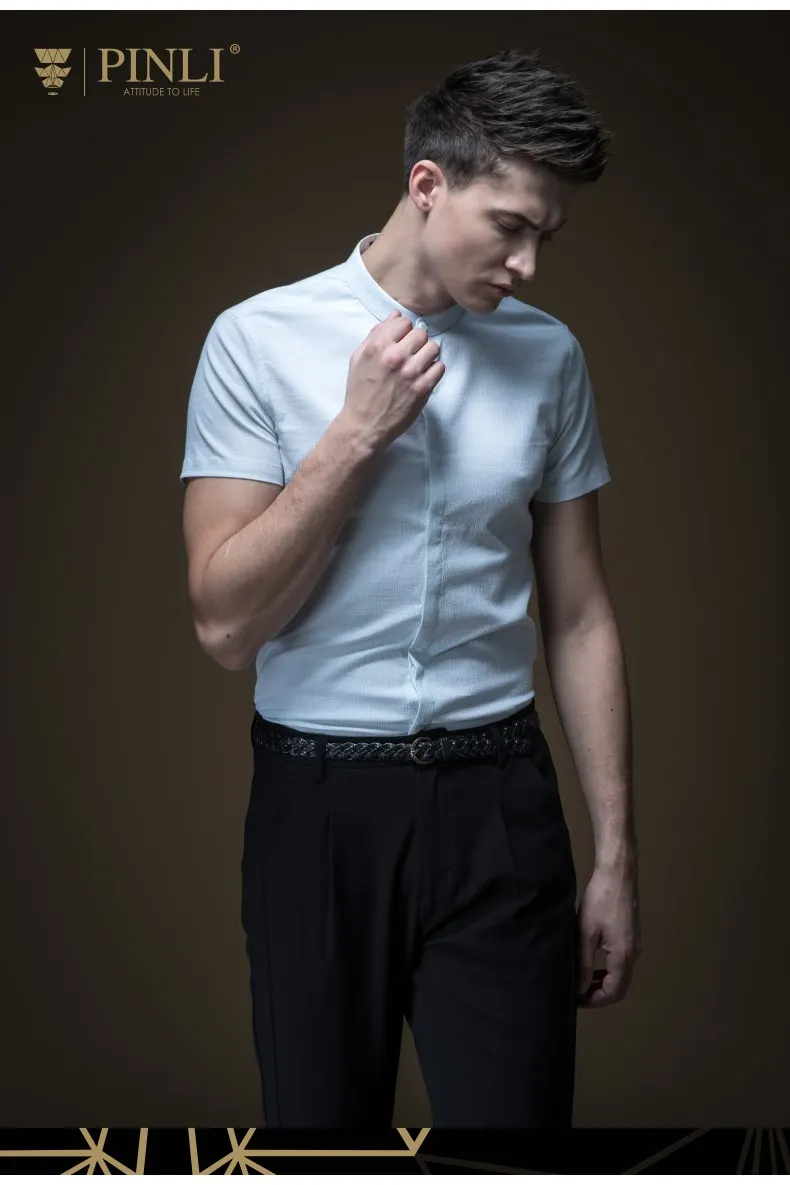 Blusas Новое поступление Camisas Para Hombre Pinli новые летние для мужчин украшения средства ухода за кожей воротник короткий рукав рубашка прилив B192313264