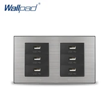 2018 Wallpad 6 USB Charge Port For Mobile 5V 1000mA Wall Power Charger Satin Metal Panel Double Frame