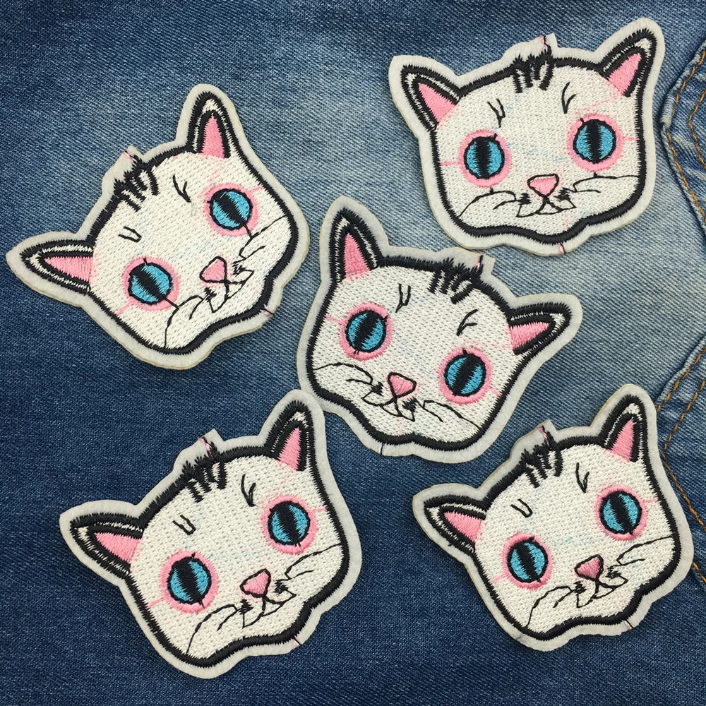 5pcs/lot White Cat Patches Iron On Patches For Clothing Embroidery