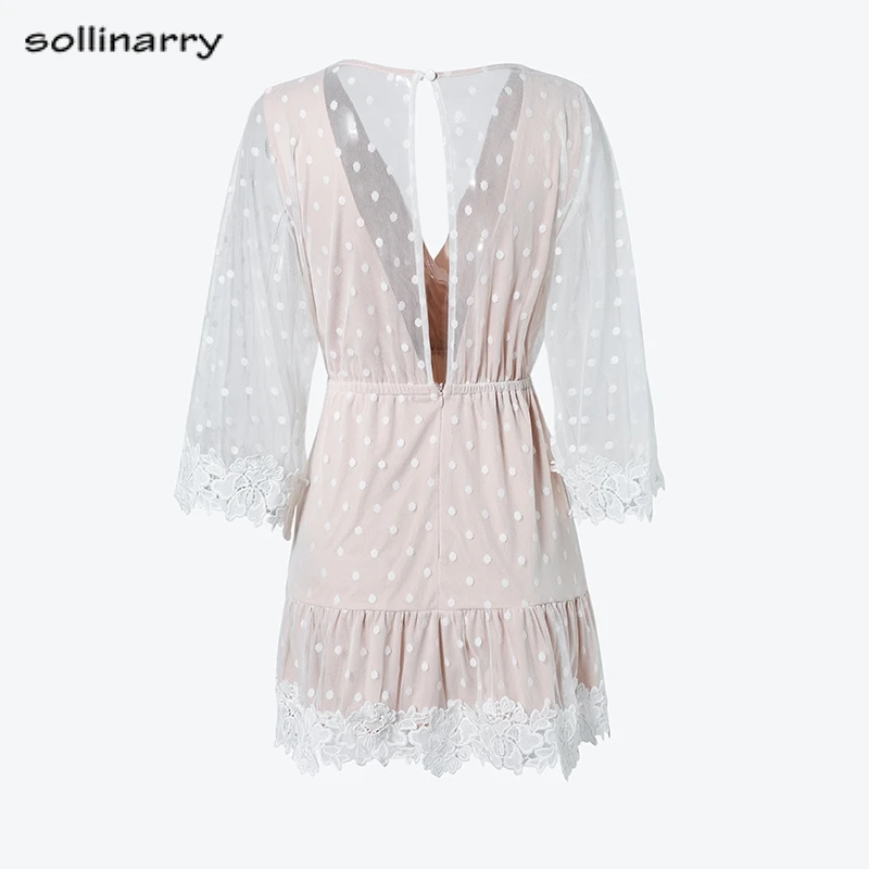 Sollinarry V Neck Dot White Mesh Lace Dress Summer Women Sexy Party Short Dresses Causal Backless Flare Sleeve Dress Vestidos Sollinarry V Neck Dot White Mesh Lace Dress Summer Women Sexy Party Short Dresses Causal Backless Flare Sleeve Dress Vestidos