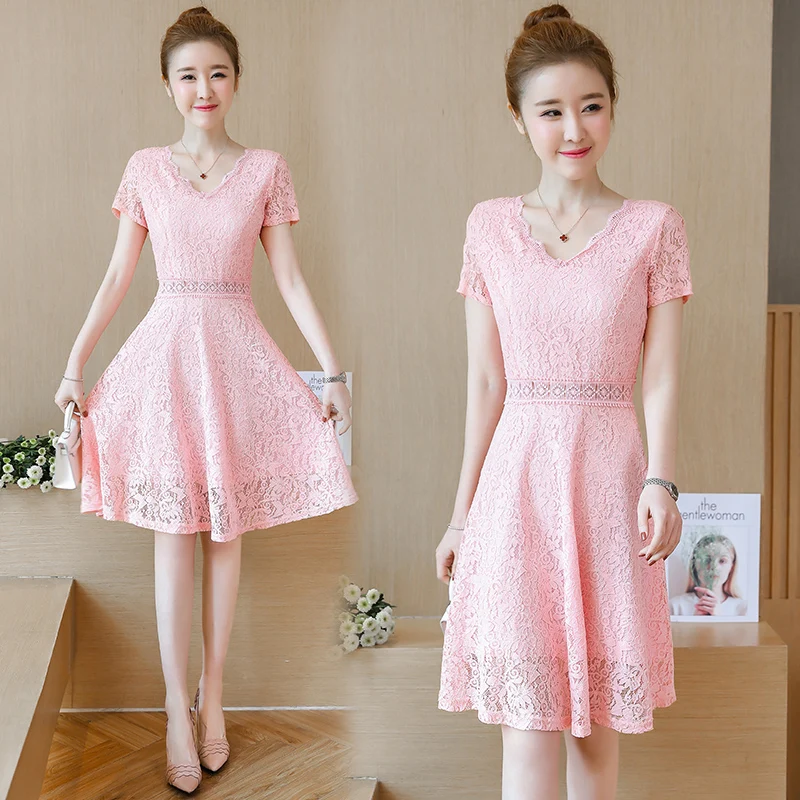 2018 summer new lace v neck kroean fashion lace dress with short ...