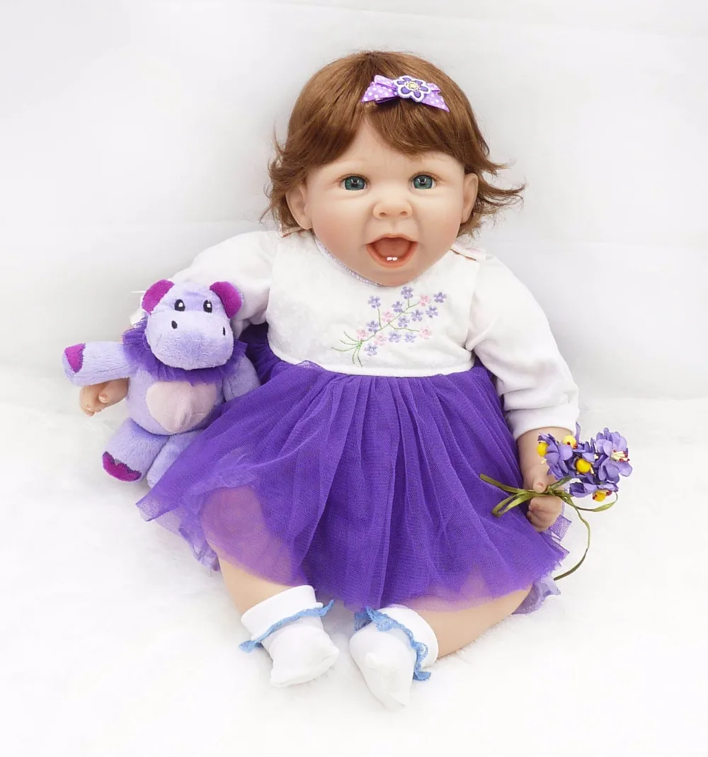 55cm Silicone Reborn Baby Doll font b Toy b font Lifelike 22inch Princess Toddler Smile Girl