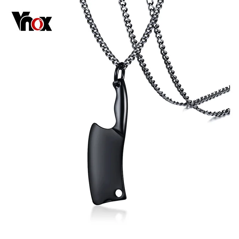 Vnox Mens Knife Necklace Rock Punk Black Male Pendant Necklace with