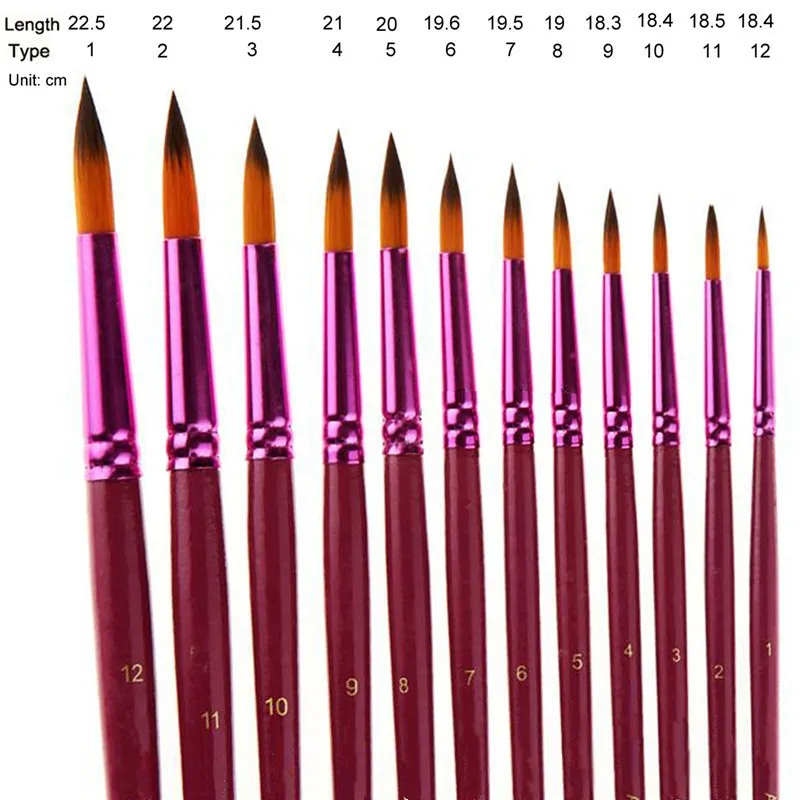 12 В/24 шт художественные разных Размеры тонкой нейлоновой Краски набор кистей для акварели акриловые кисти для живописи маслом рисунок