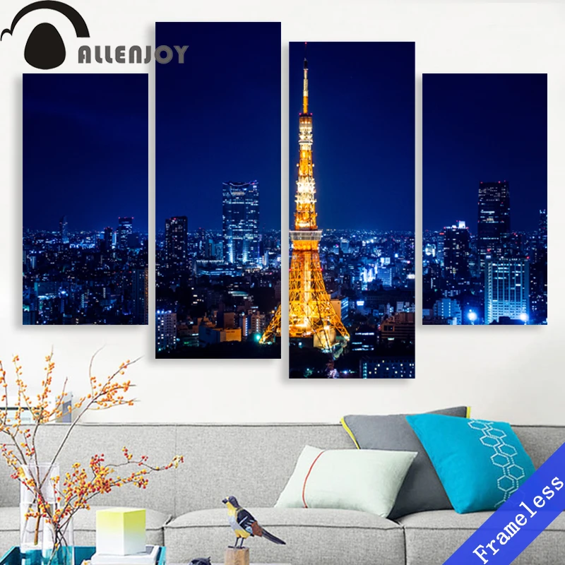 4 Pieces Paris night city Eiffel Tower Modern Wall Art Decor Home Decoration Picture Paint on Canvas Prints Painting Unframed | Дом и сад