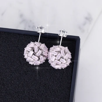

XIUMEIYIZU Elegant CZ Stud Earring Luxury Lady's Front to Back Post CZ Rhodium Plating Earrings for Women Party Wedding Jewelry