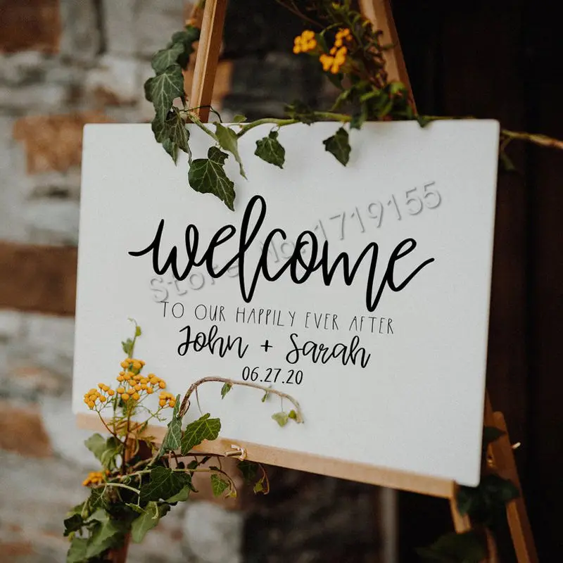 

YOYOYU Personalized Rustic Welcome to the Wedding of Sign Wall Decal Vinyl Wall Stickers Removable Wedding Decoration MuralZW475