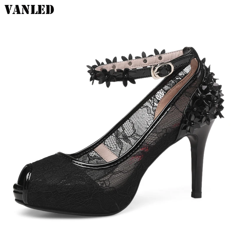 OUQINVSHEN Fish Mouth Women Sandals Mesh Breathable High Heels Women Brand Sandals Flower Women Summer Casual