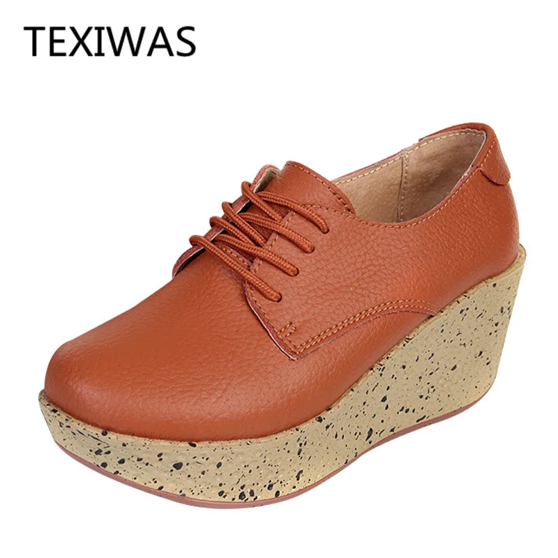 Célibataires Compensées Texiwas Pompes Cuir Véritable Haute Coins marron Femmes forme Plate Noir Femme jaune Talons En Chaussures Casual orange MSzVqGUp