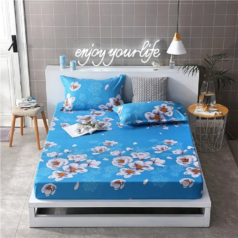 

1pcs 100%Polyester Printed Solid Fitted Sheet Mattress Cover Four Corners With Elastic Band Bed Sheet