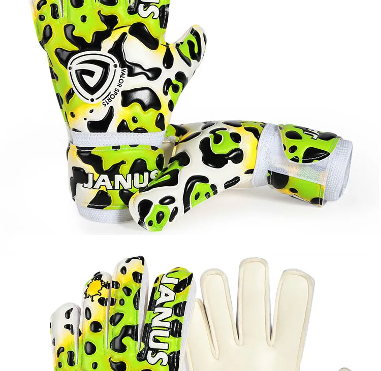 JANUS профессиональные детские вратарские перчатки для футбола с защитой пальцев уплотненный латекс Леопардовый принт футбольные вратарские перчатки
