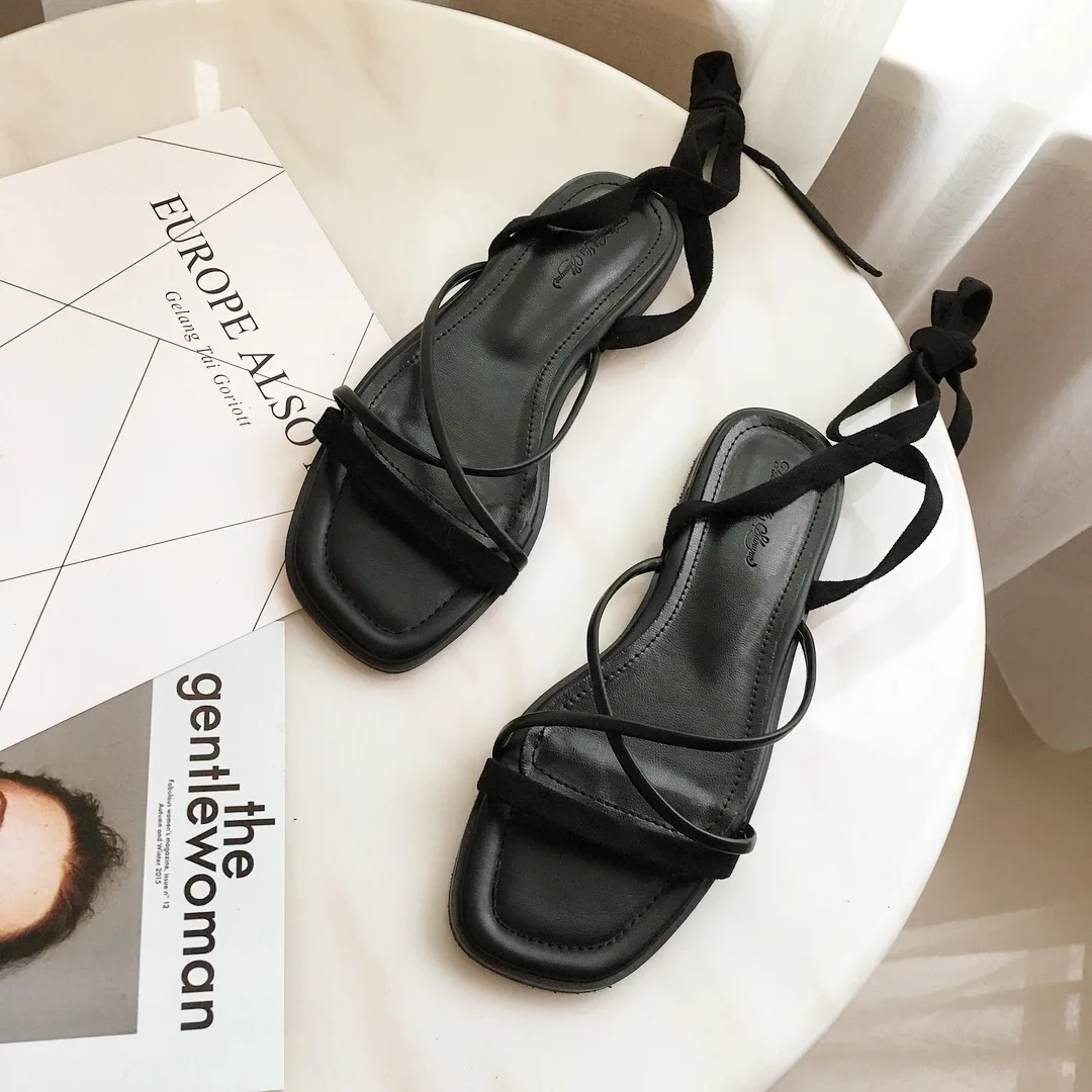 

4185G new flat bottom wild Korean student comfortable flat with thin straps Roman shoes