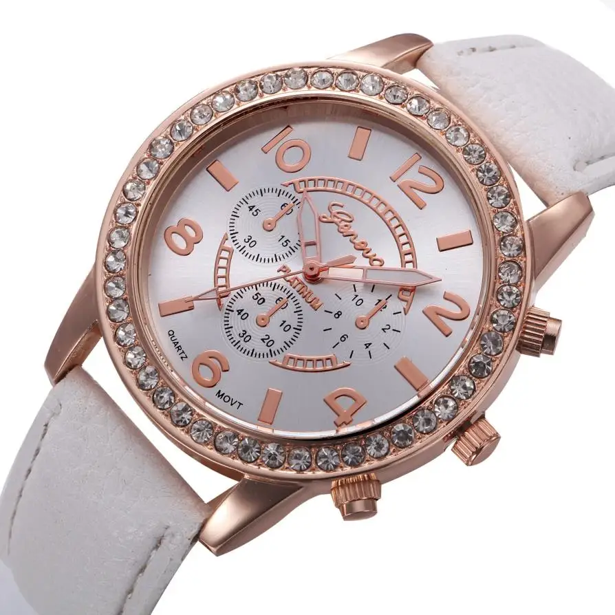 Timezone#301 модные Geneva женские часы Роскошные бриллиантовые аналоговые кожаные кварцевые наручные часы