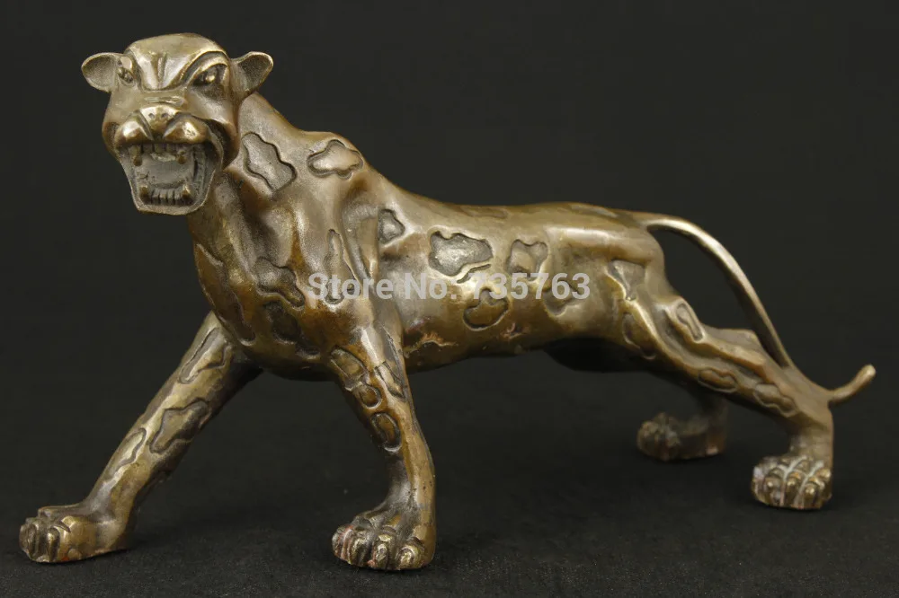 

xiuli 00735 10.0"L Super Asian Bronze Old Collectable Hand Casting Leopard Ornament Statue
