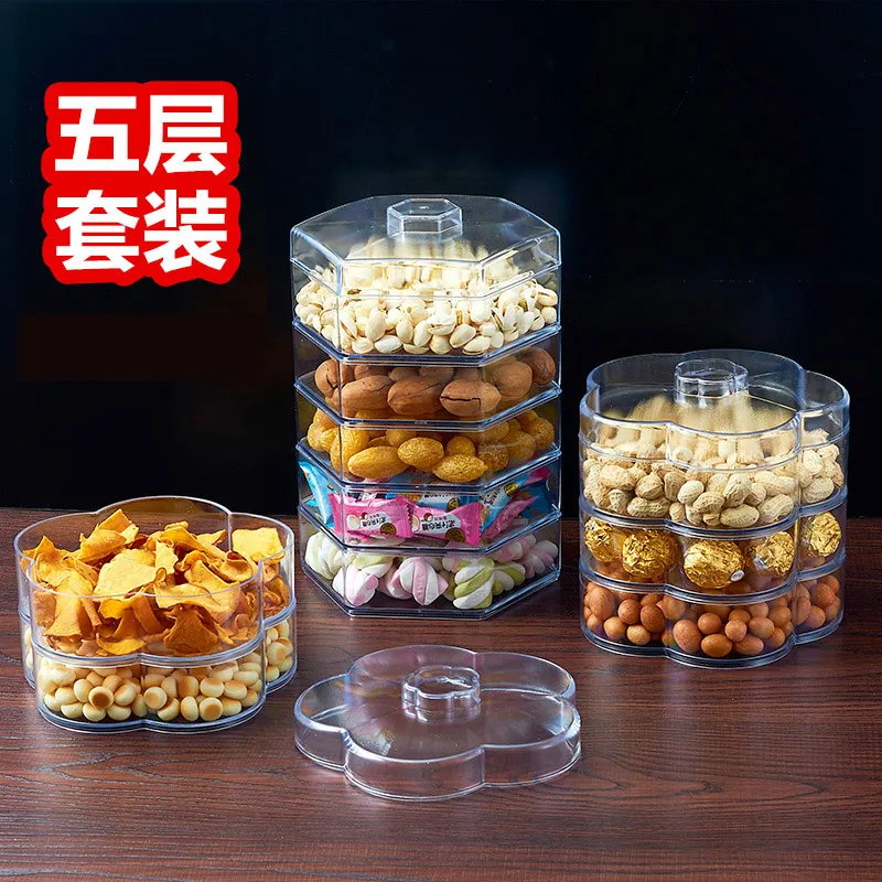 

Plastic multi-layer dried fruit tray Household snack Living room with candy covered melon seed tray dried fruit box