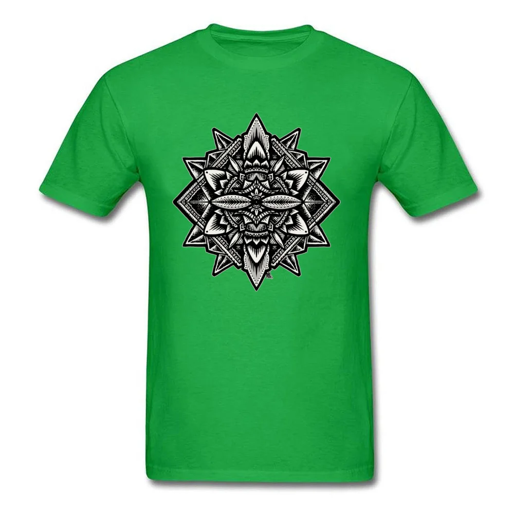 Men Graphic 3D Printed Tees Crewneck Summer Fall 100% Cotton T-Shirt Design Short Sleeve Custom T-Shirt Wholesale Sacred Geometry Flower of Life Mandala - Solid green