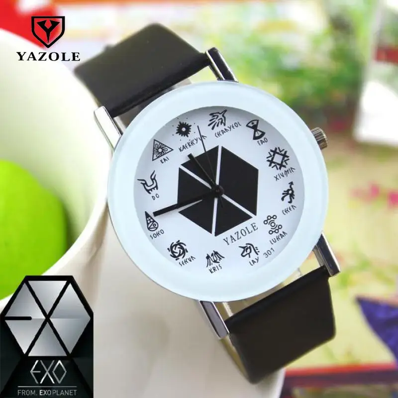 2019 Новая Мода EXO для женщин и мужчин повседневные кожаные кварцевые часы наручные