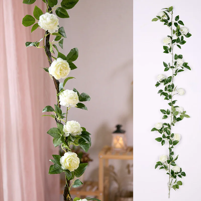 CHENCHENG 180 см искусственные цветы пион поддельные шелковые розы плюща лоза дома настенные свадебные декоративные гирлянды Декор - Цвет: White