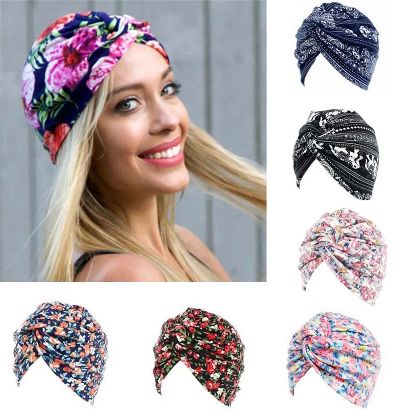   Women Caps Summer Fashion Ladies Comfortable Floral Cancer Chemo Hat Beanie Scarf Turban Head Wrap Cap F#J14 (4)