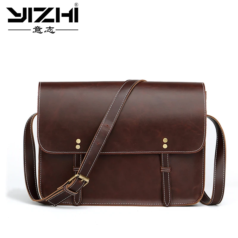 

YIZHI Vintage style men's fashion business travel shoulder bags,men large messenger bags,crazy horse pu leather briefcase man