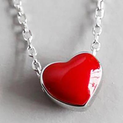925 пробы Серебряное ожерелье, женское модное колье, милое маленькое красное глазурное сердце, ожерелье с кулоном для женщин, девушек, женщин, подарки - Цвет камня: Platinum