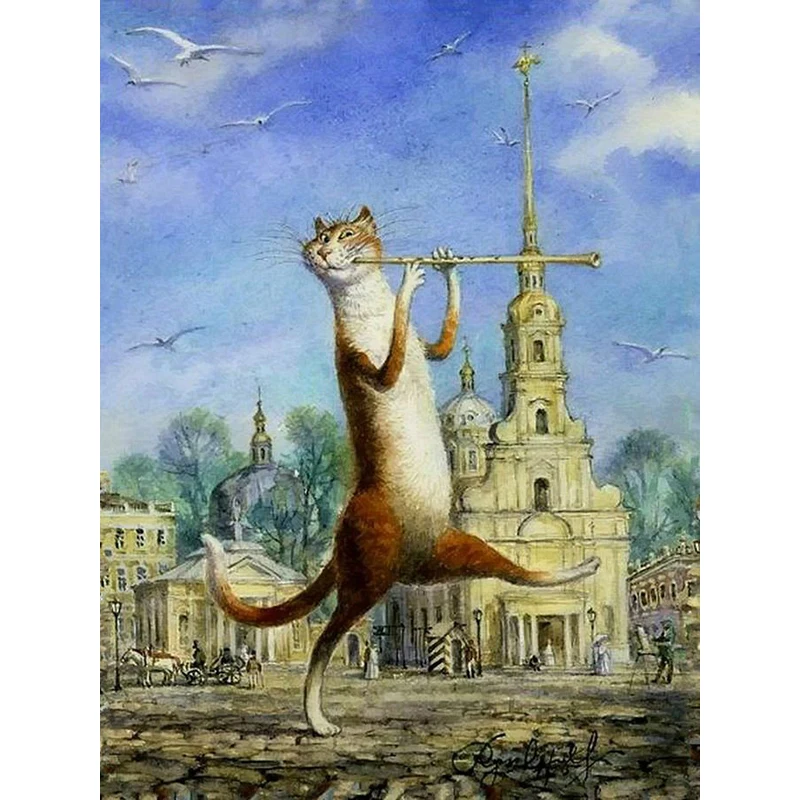 

Cat Playing Flute Painting By Numbers Framed DIY Digital Oil Painting On Canvas Coloring By Numbers Paintings With Frame