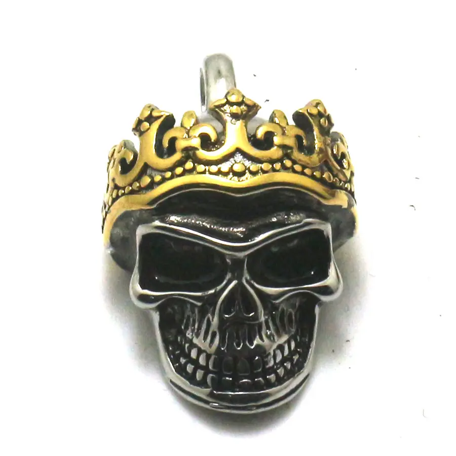 Men 316L Stainless Steel Cool Punk Gothic Golden Crown King Skull Newest Pendant 2
