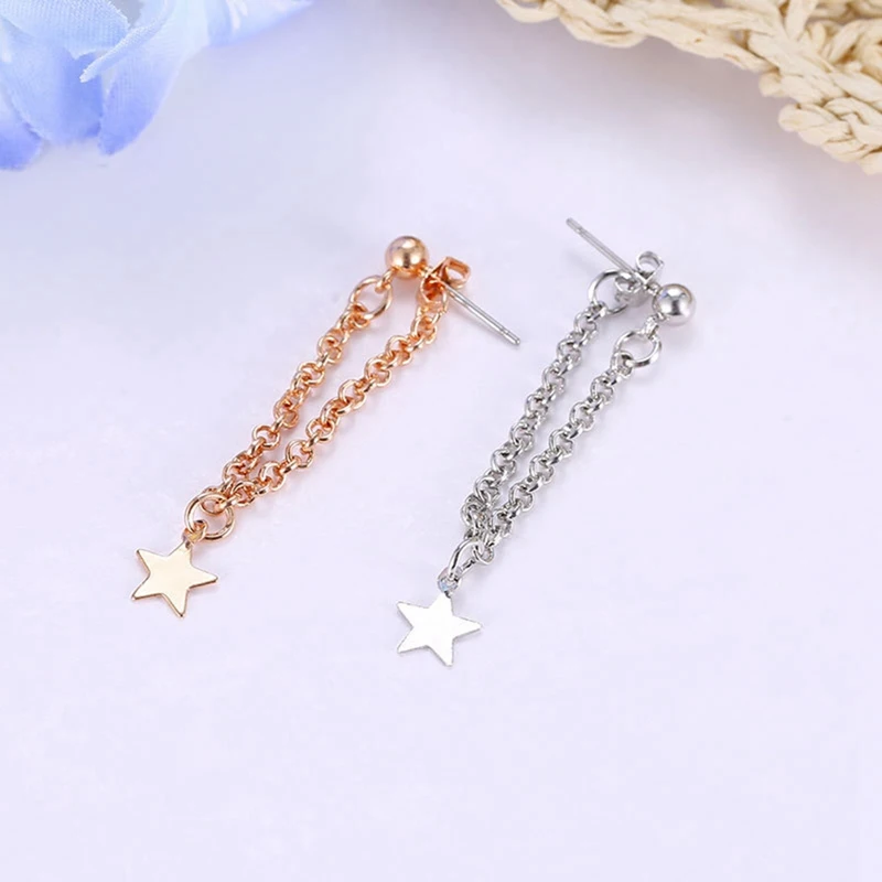

New Mode Style Tassel Gold Color Star Design Chain Angle Long Drop Earrings Statement Dangle Earrings For Wedding Fashion Gift