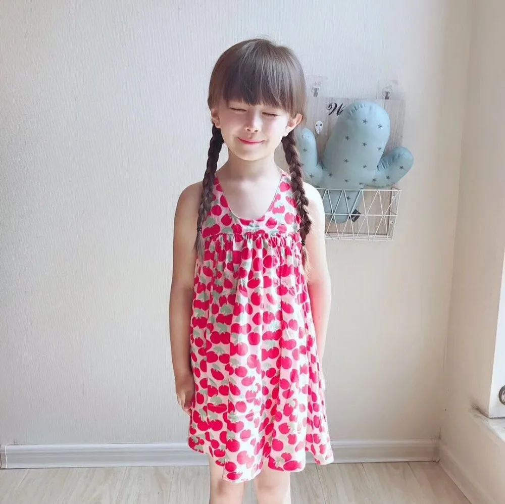 

2019 New Summer Fashion Girls Dress Full Cherry Printed Red Slip Girls Dres Boutique for girls Clothing Outwear