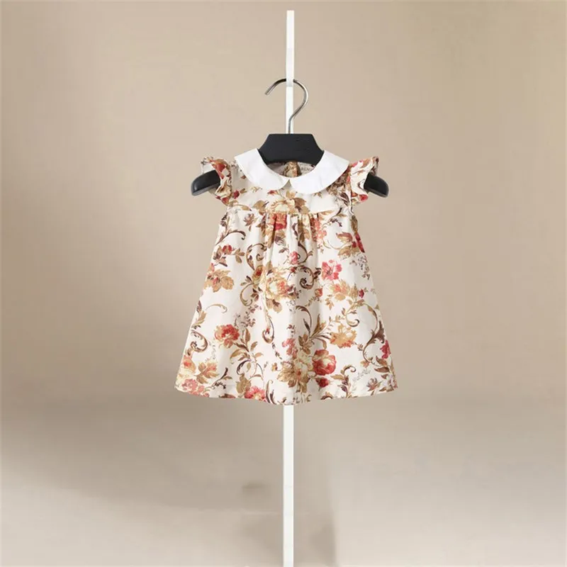 

Kids Girls Dress Summer Peter pan Collar Sleeveless Cotton Girl Summer Floral Dresses Princess A-Line for Kids Baby